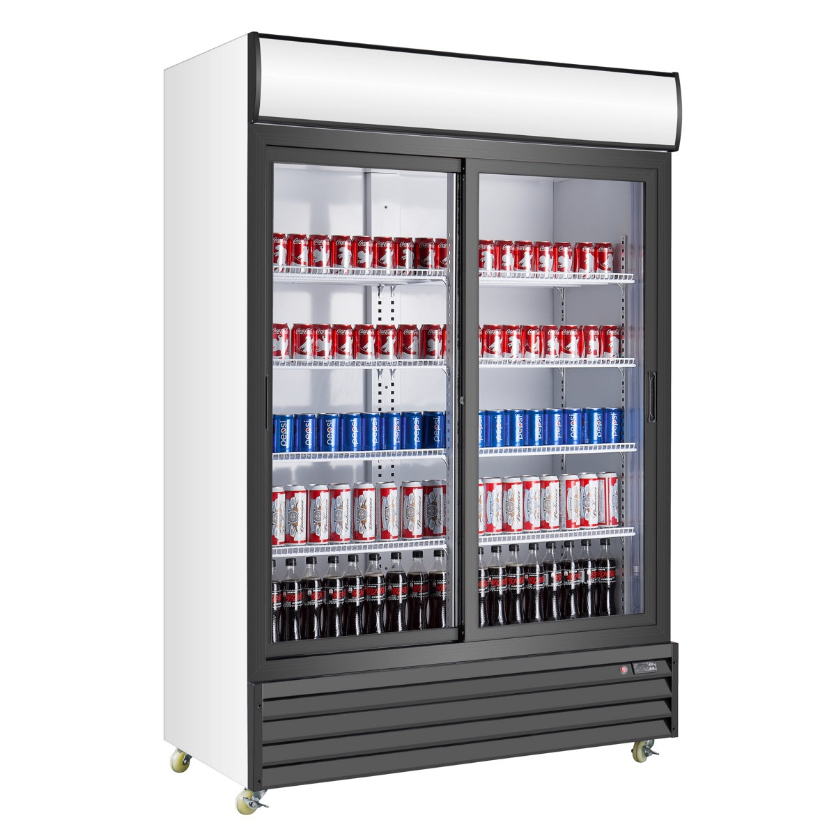 Double Sliding Door Display Beverage Cooler Refrigerator