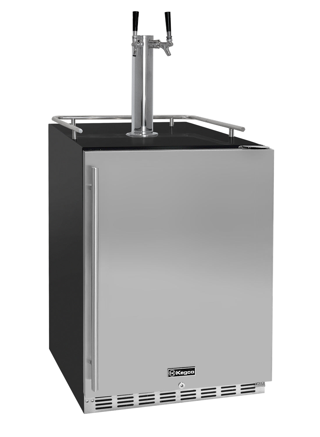 Outdoor beer cooler with two taps on a white background