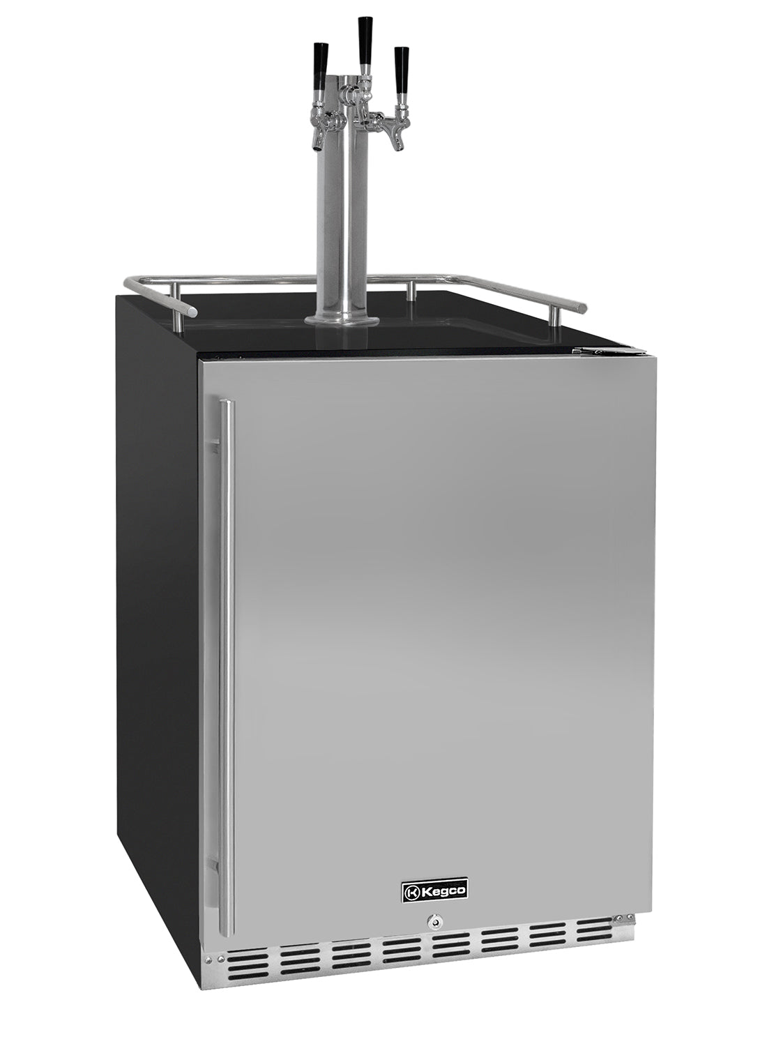 Outdoor beer cooler with two taps on a white background