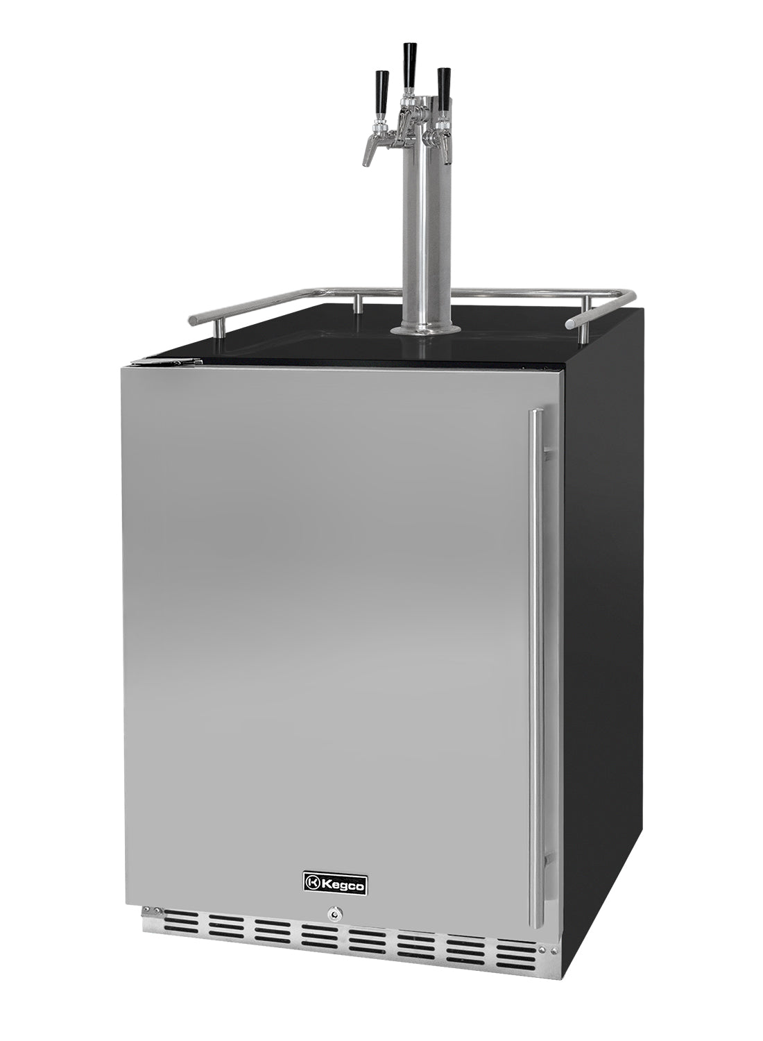 Outdoor beer cooler with two taps on a white background