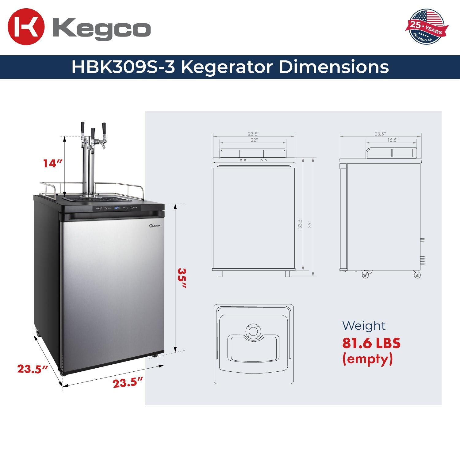 24" Wide Homebrew Triple Tap Stainless Steel Digital Kegerator