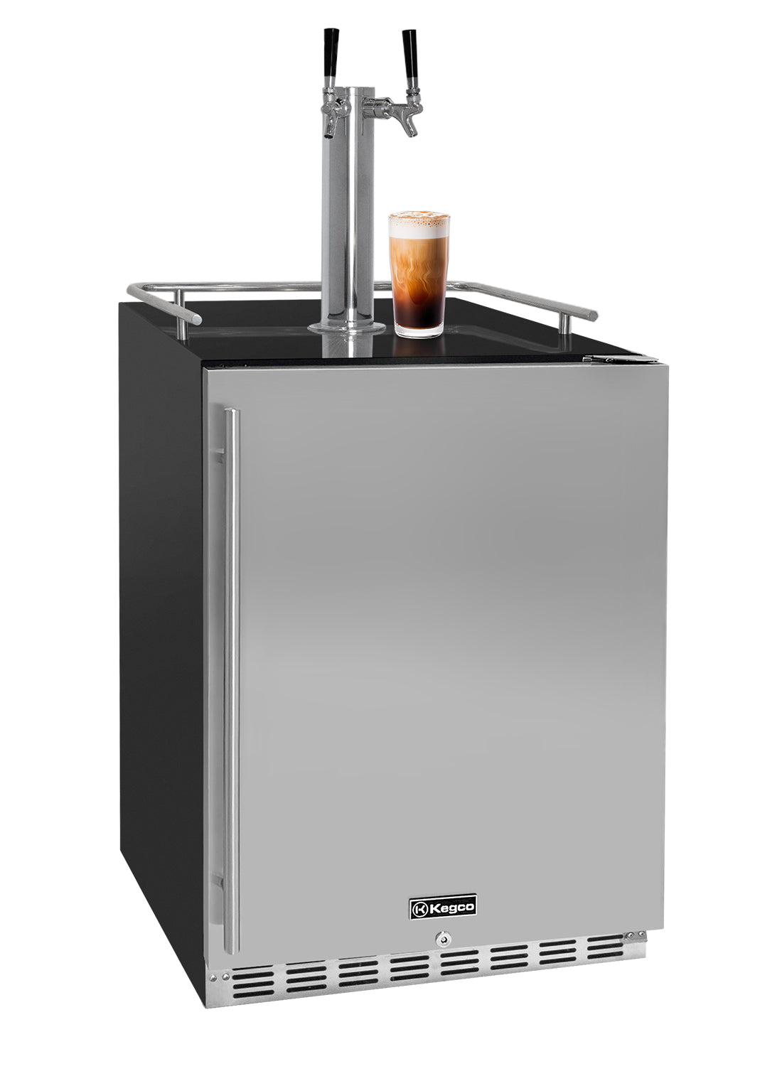 Outdoor beer cooler with two taps on a white background