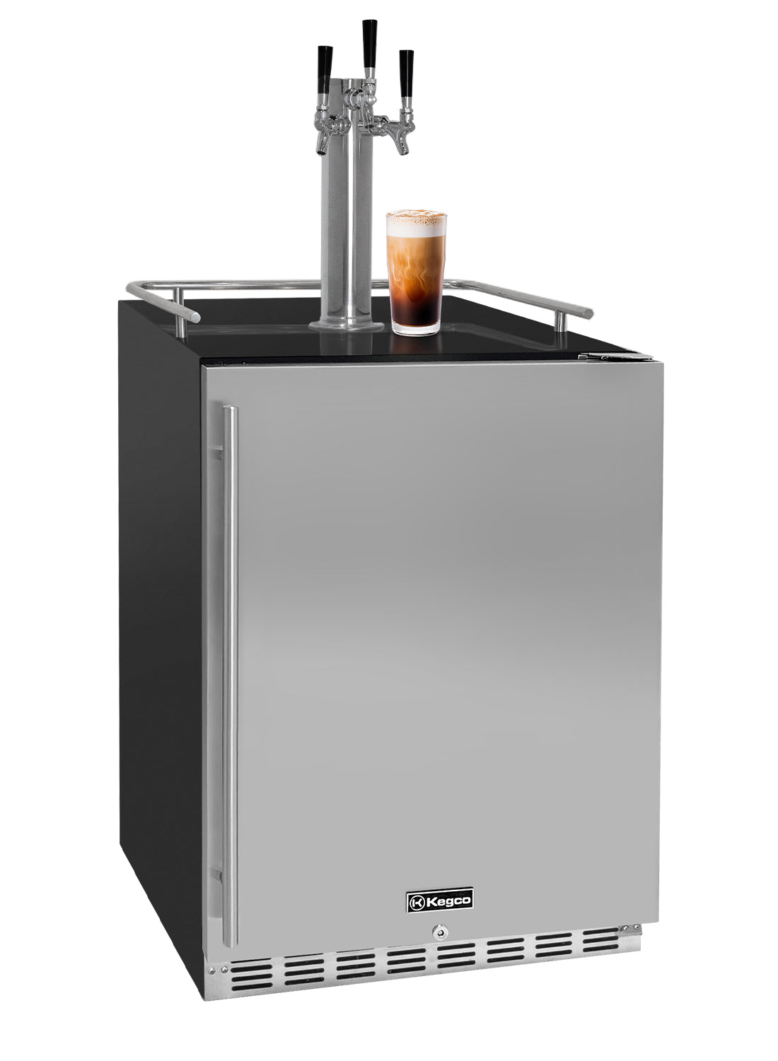 Outdoor beer cooler with Kegco branding on a white background