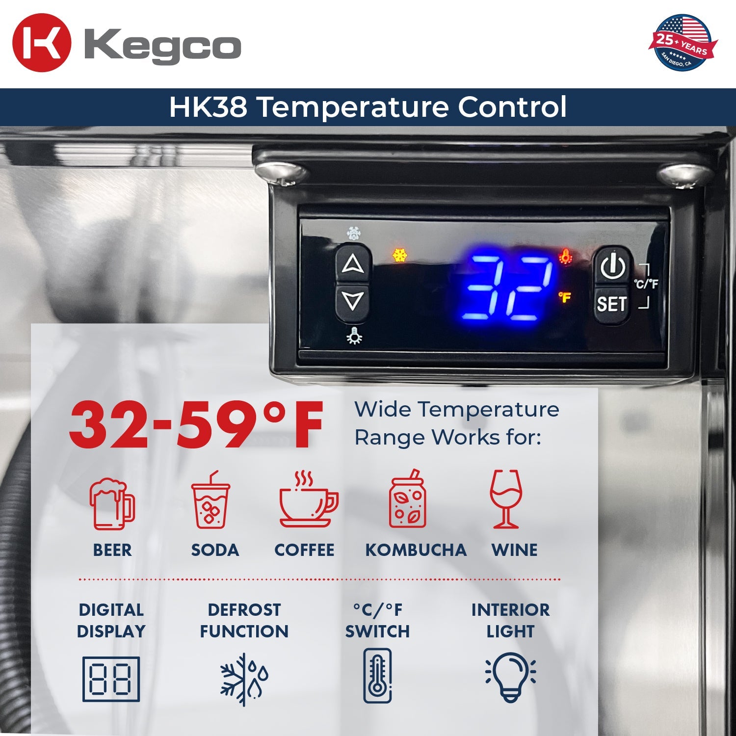 24" Wide Cold Brew Coffee Triple Tap All Stainless Steel Outdoor Built-In Right Hinge Kegerator