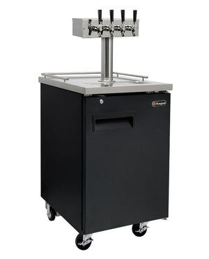 Black beer cooler with three faucet taps on a white background