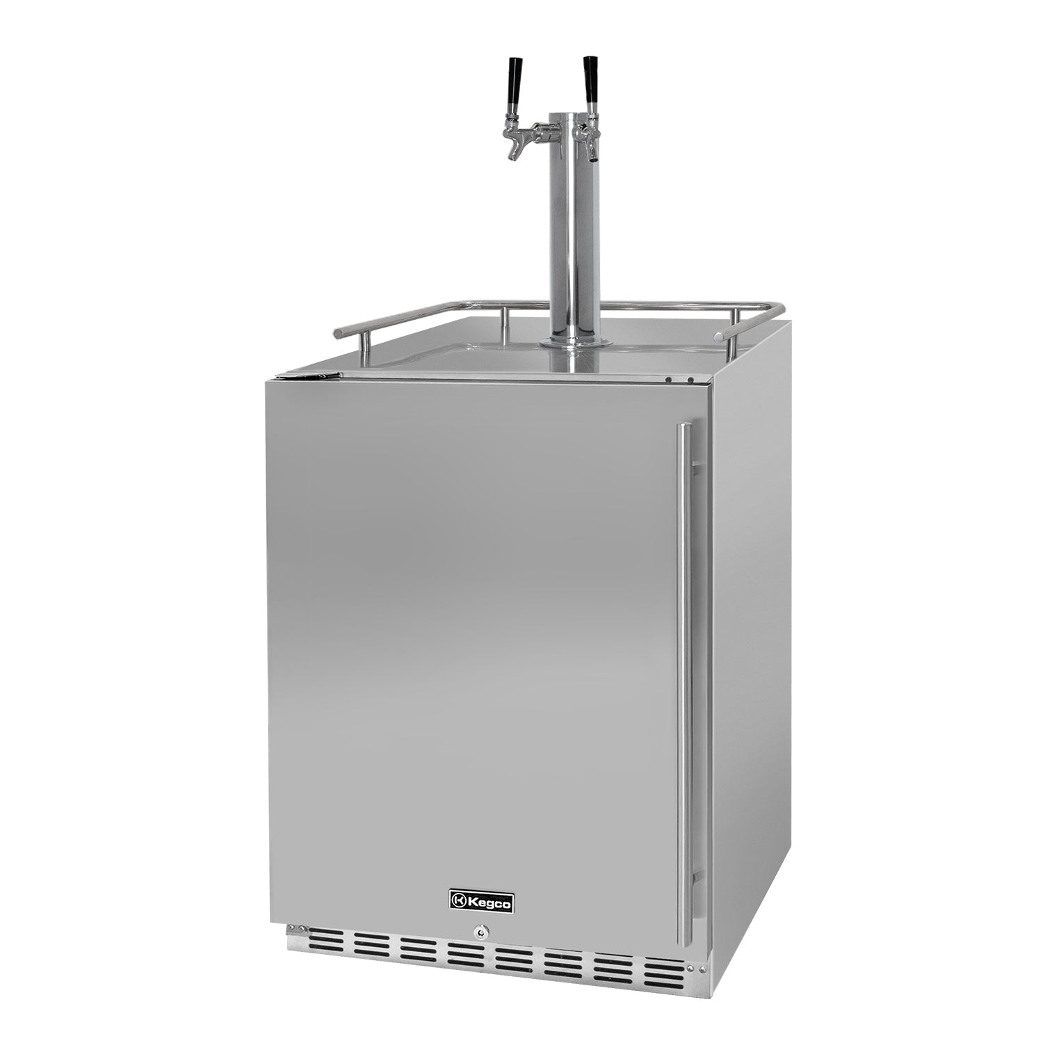 Dual Faucet Digital Outdoor Undercounter Left Hinge Kegerator with X-CLUSIVE Premium Direct Draw Kit