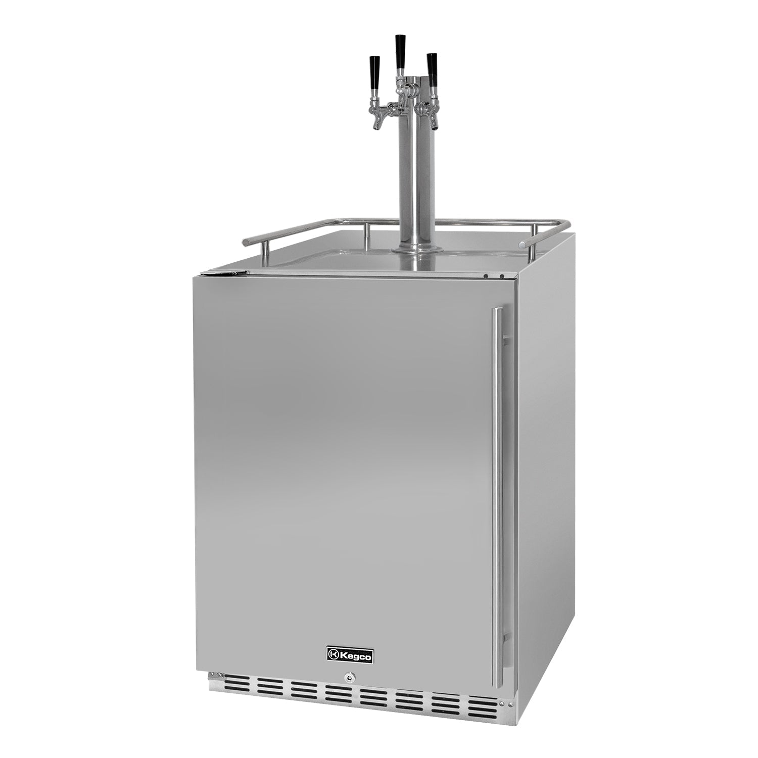 Outdoor beer cooler with two taps on a white background