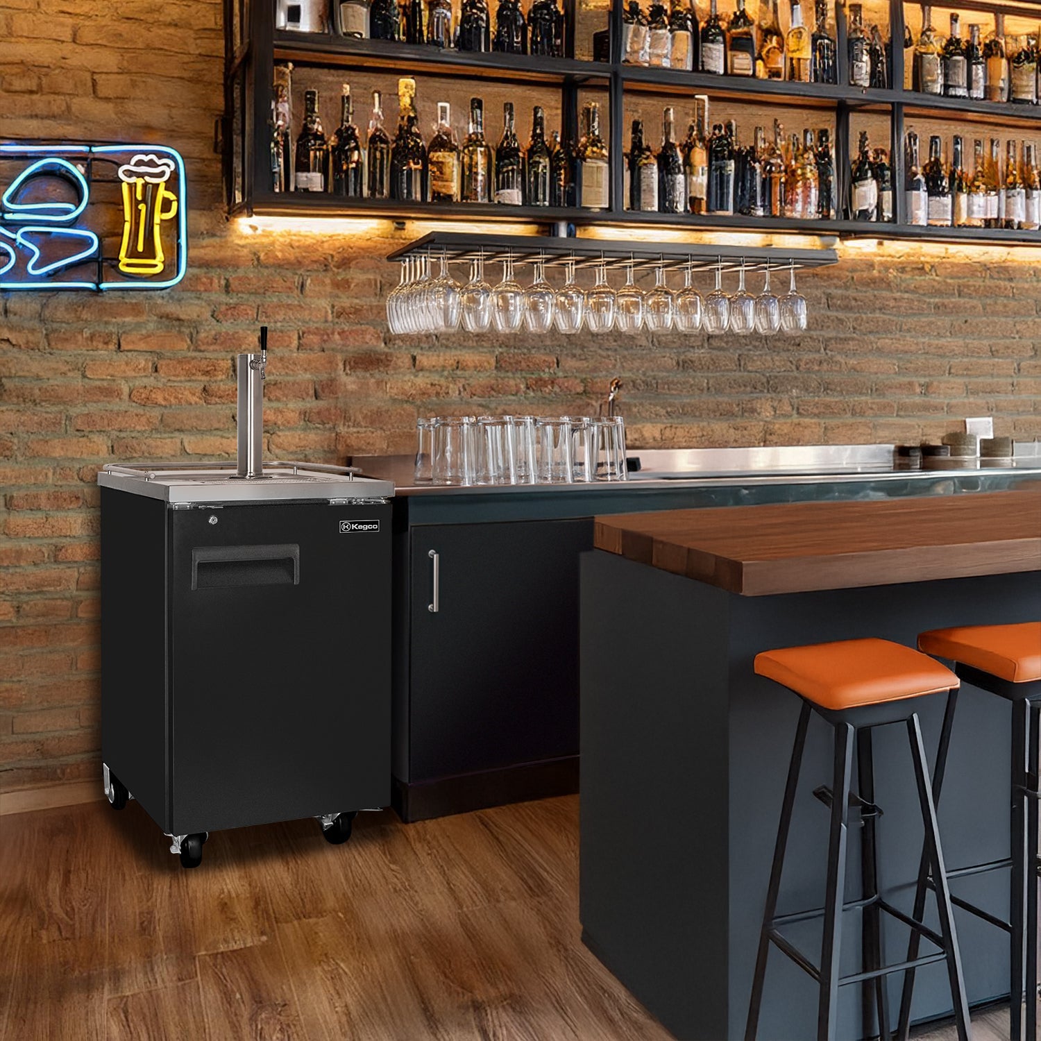 24" Wide Dual Tap Black Commercial Kegerator - No Dispense Kit