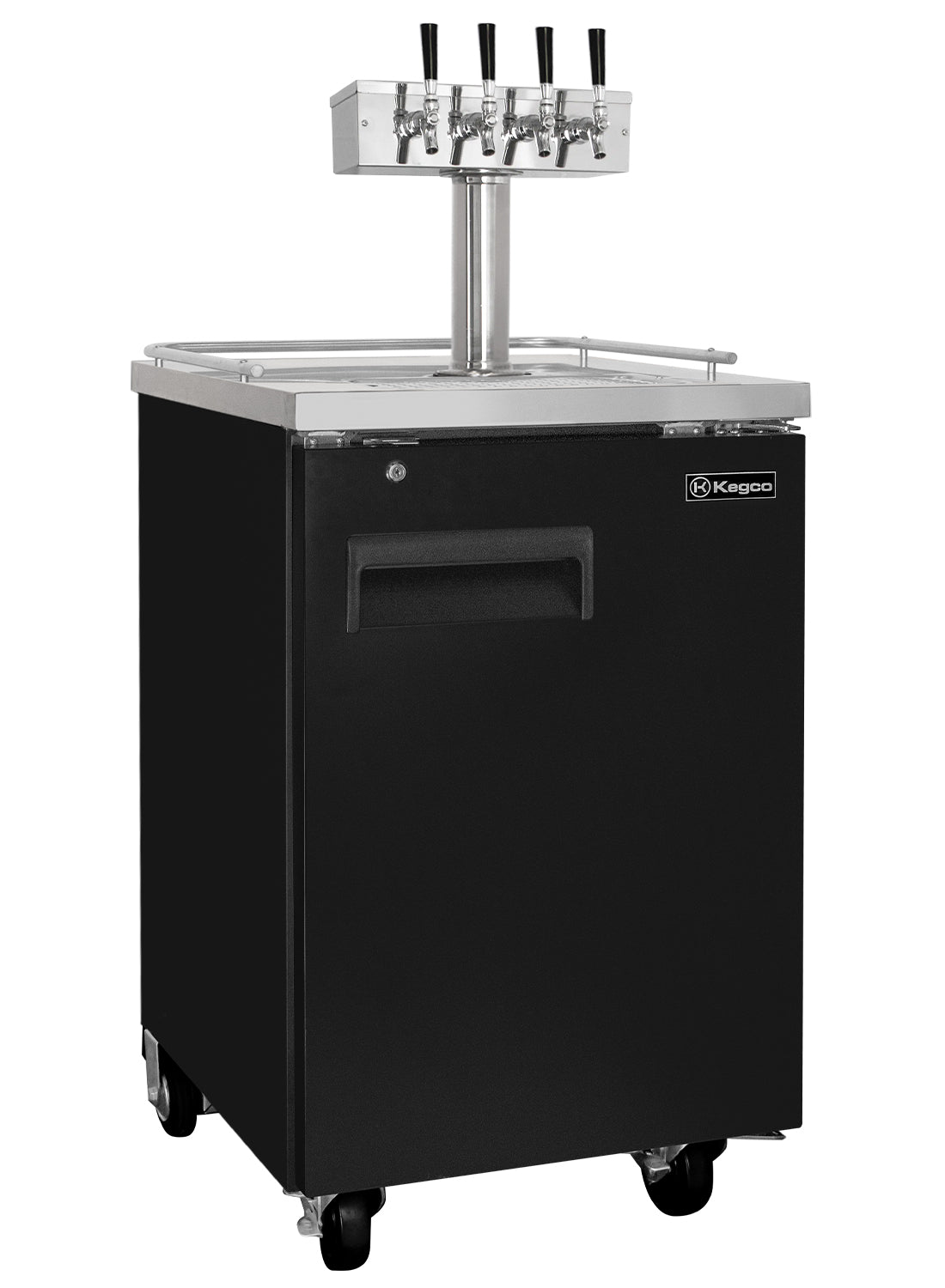 Black beer cooler with three taps on a white background