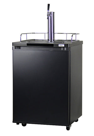 Black beer cooler with a tap on a white background