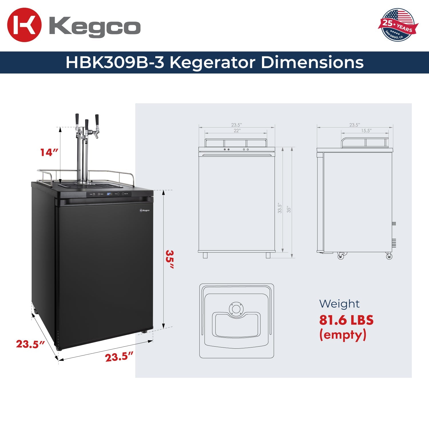Three Tap Faucet Digital Home-Brew Kegerator - Black Matte Cabinet and Door