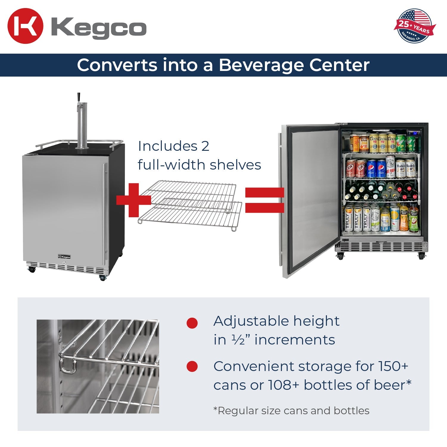 Full Size Digital Commercial Undercounter Left Hinge Kegerator with X-CLUSIVE Premium Direct Draw Kit