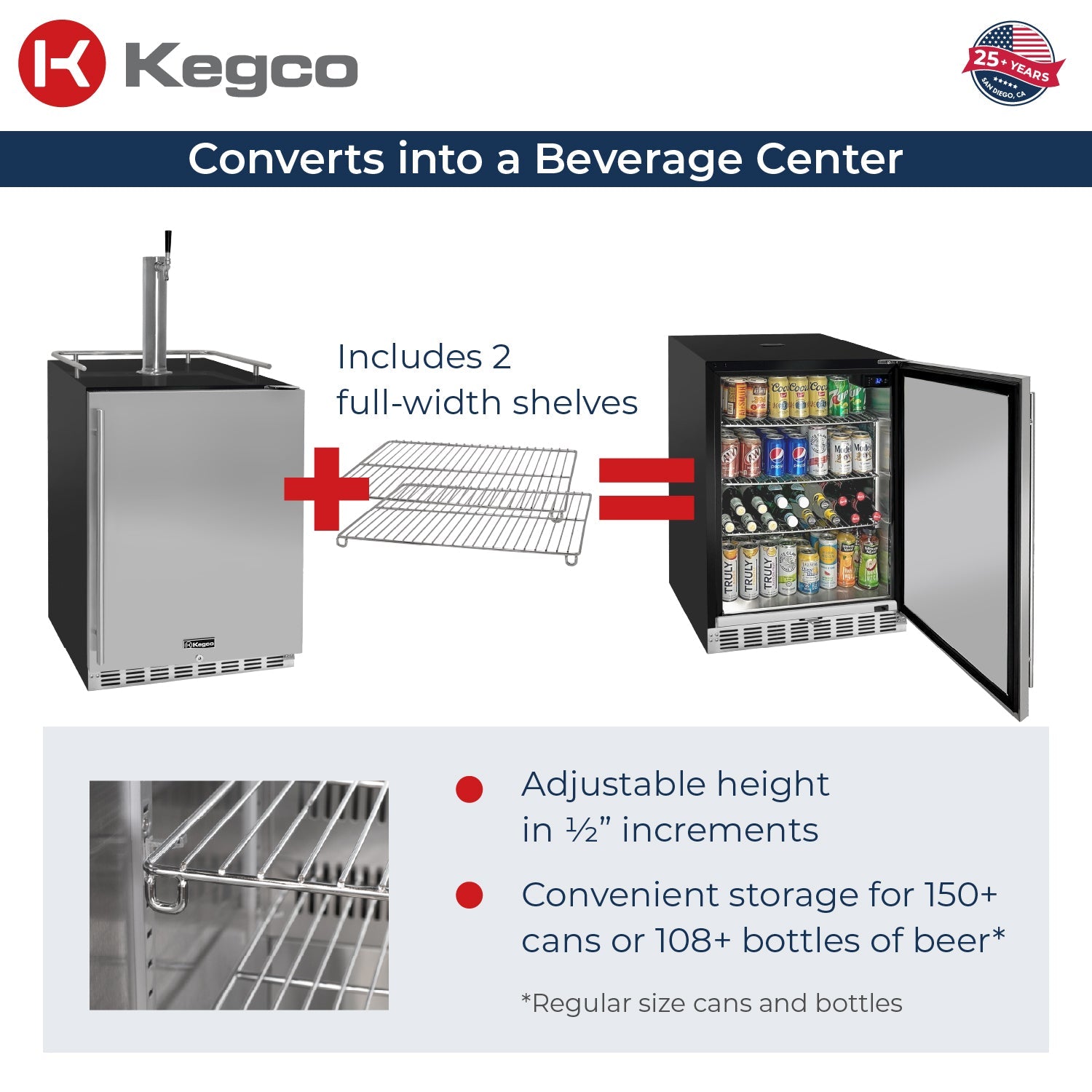 24" Wide Single Tap Stainless Steel Built-In Right Hinge Kegerator with Kit