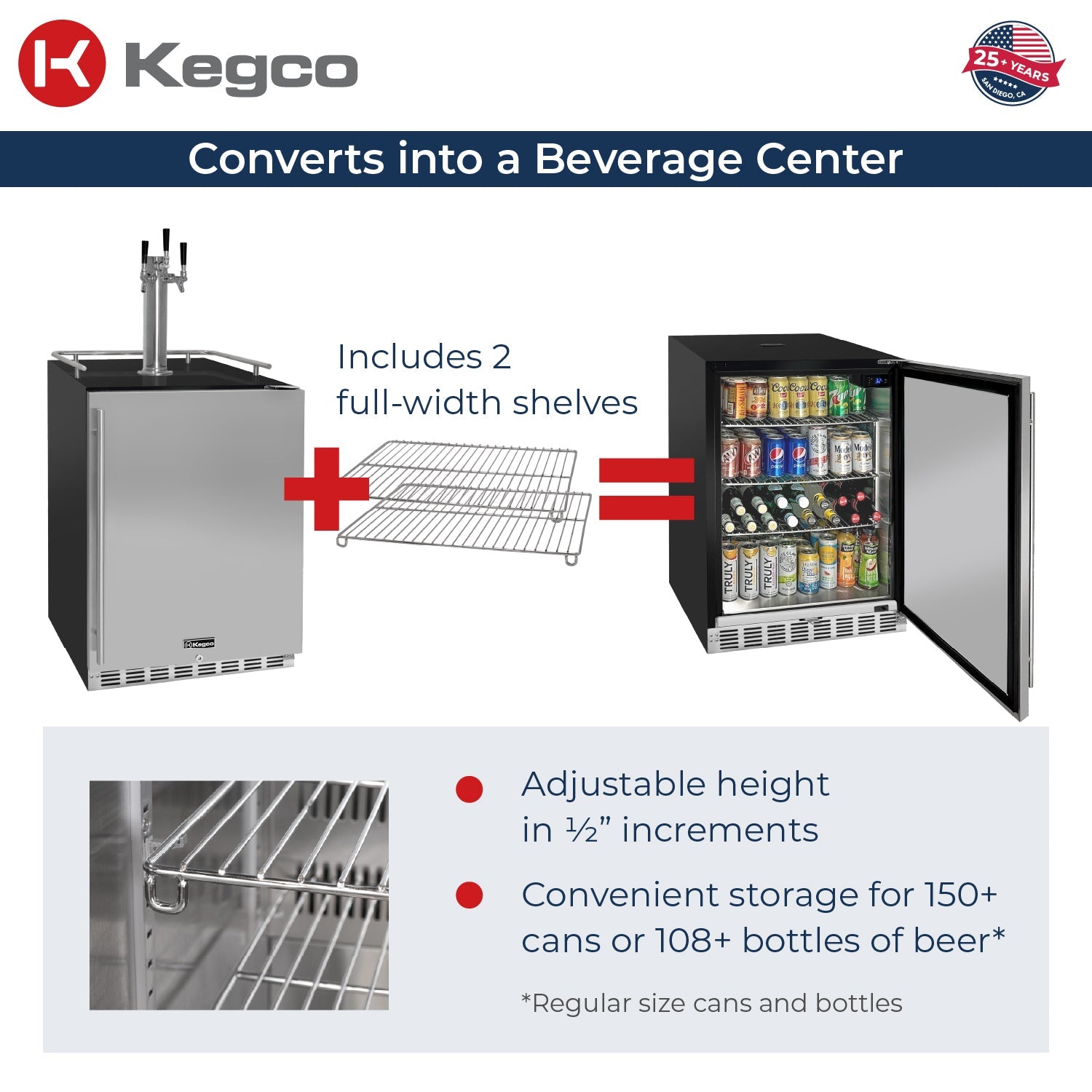 24" Wide Triple Tap Stainless Steel Built-In Right Hinge Kegerator with Kit