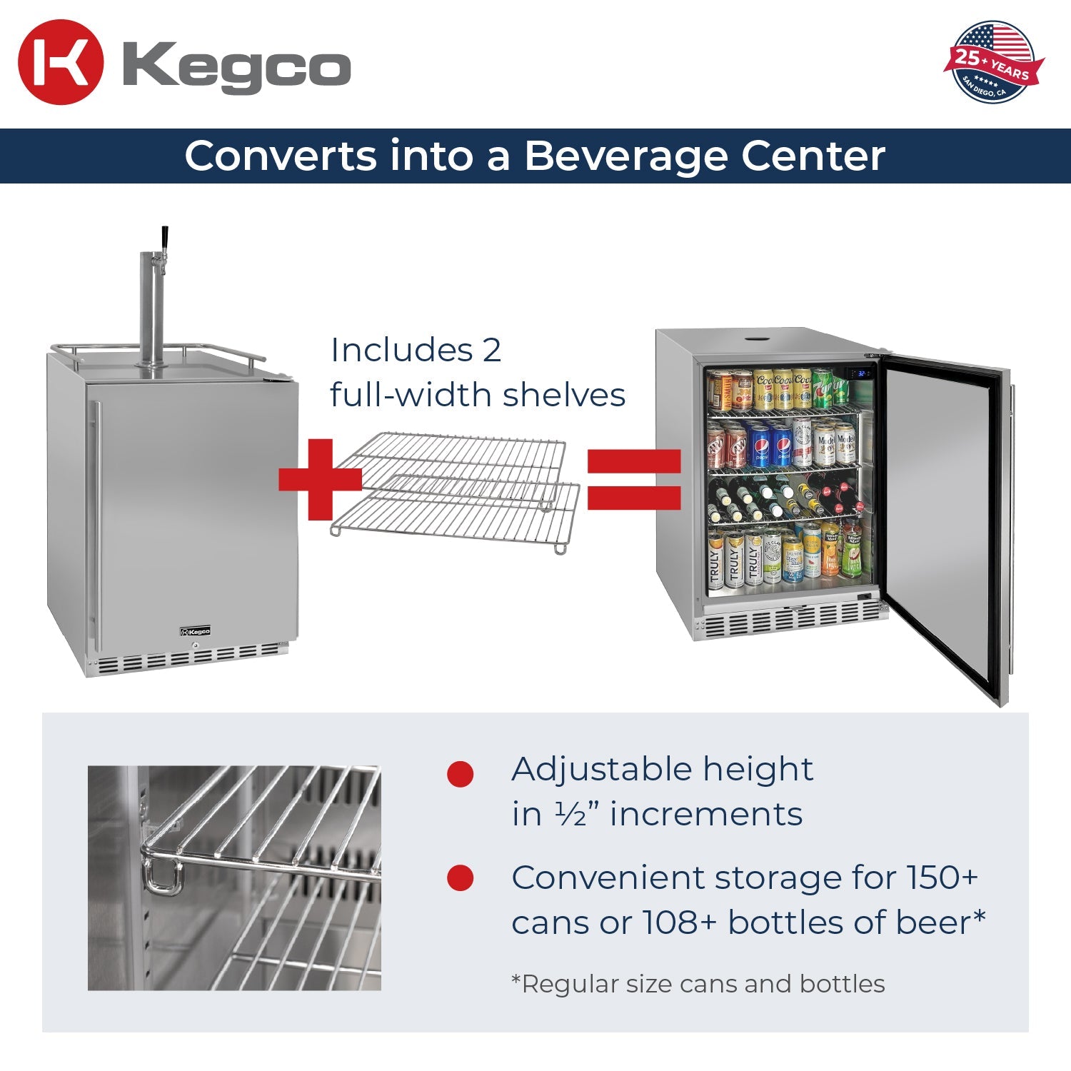 24" Wide Single Tap All Stainless Steel Outdoor Built-In Right Hinge Kegerator with Kit