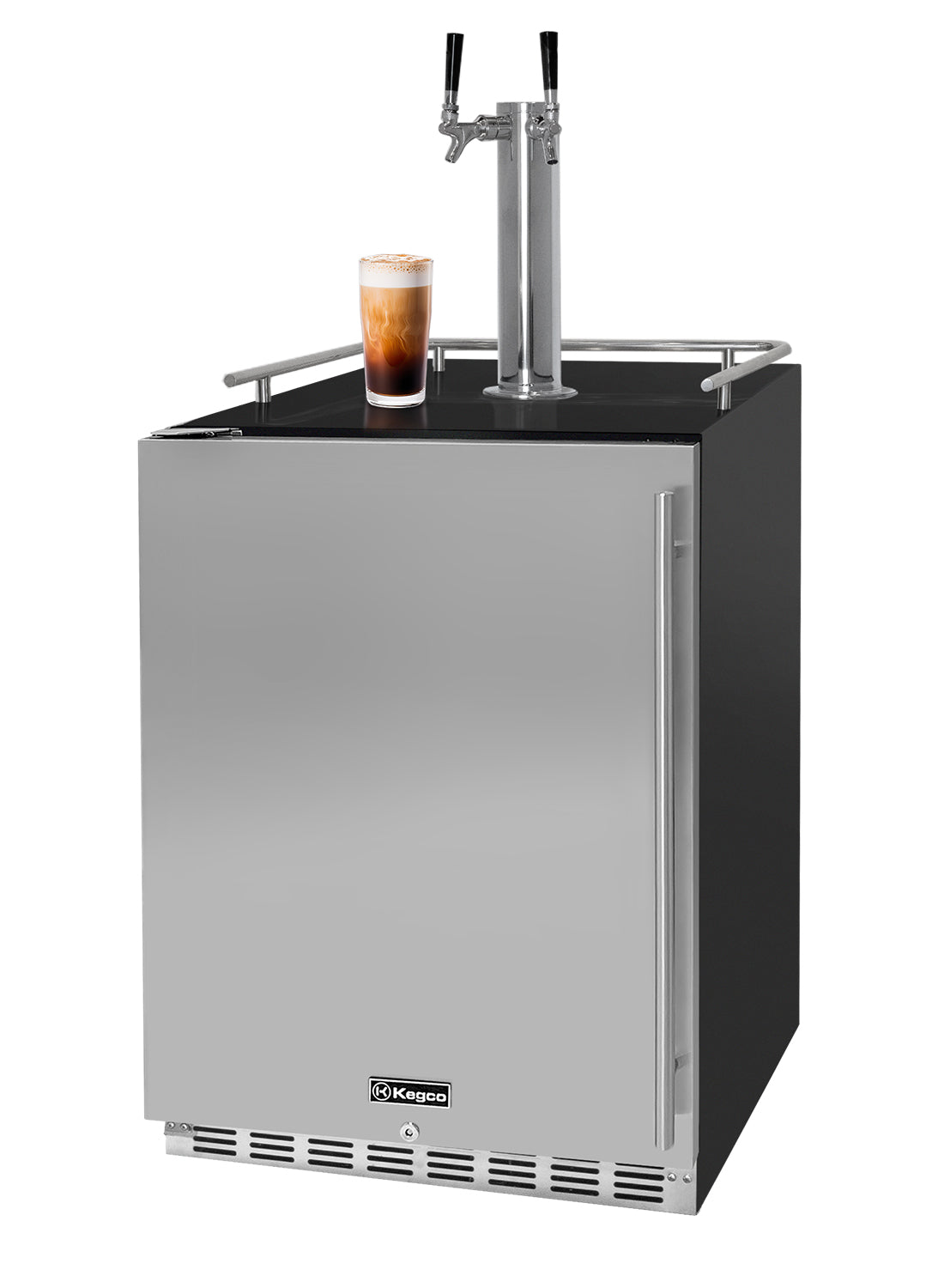 24" Wide Cold Brew Coffee Dual Tap Black Commercial Built-In Left Hinge Kegerator