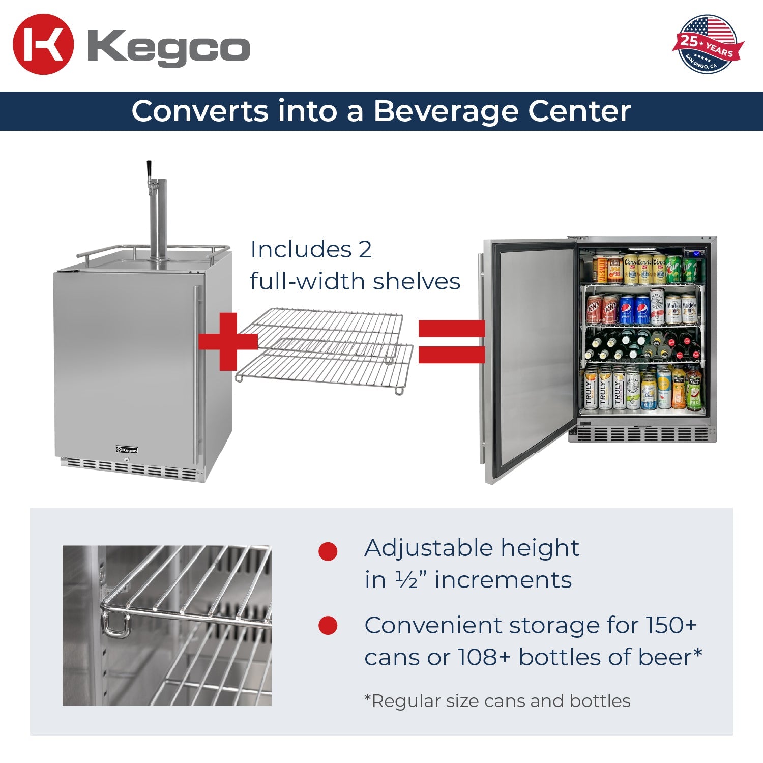 24" Wide Cold Brew Coffee Single Tap All Stainless Steel Outdoor Built-In Left Hinge Kegerator