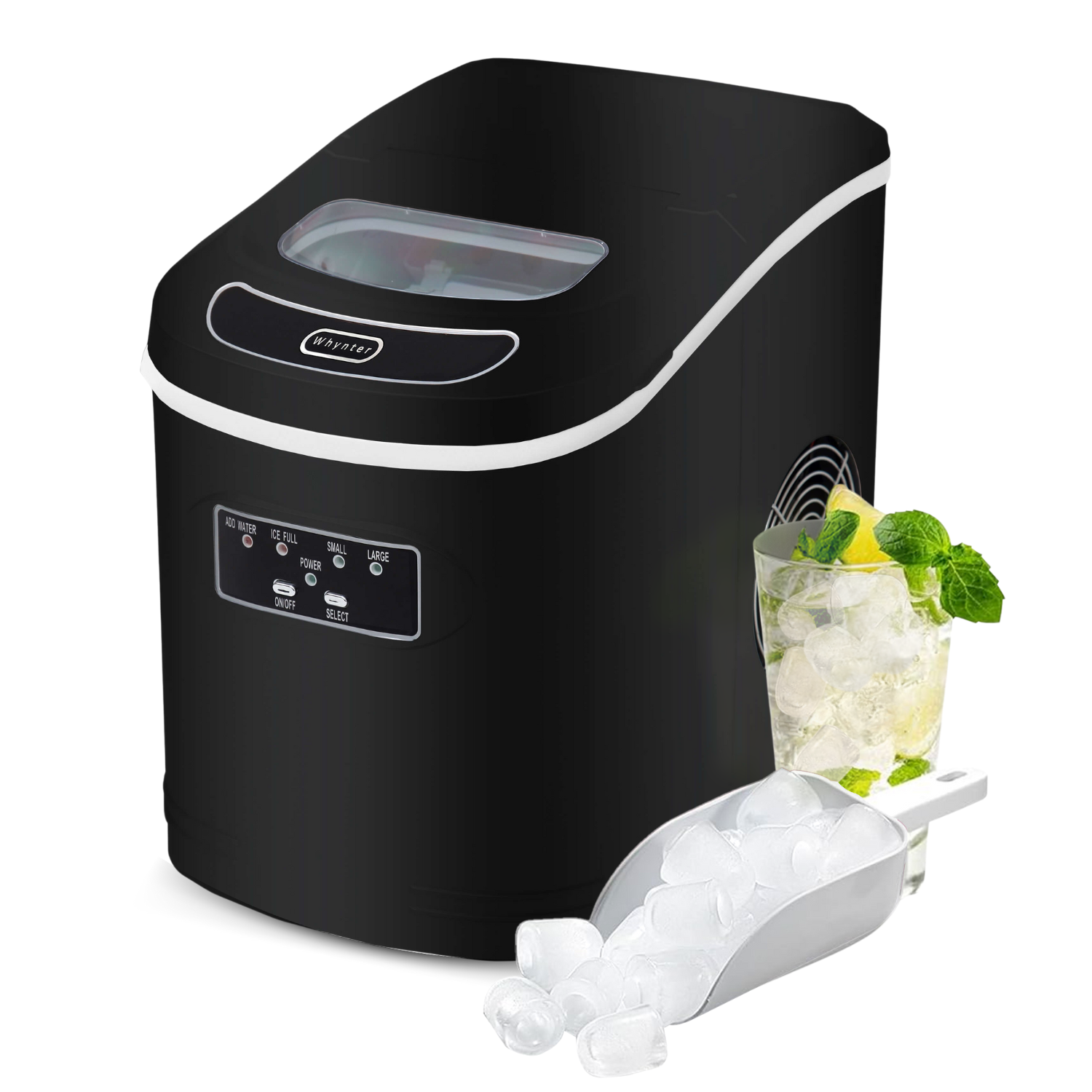 Whynter Compact Portable Ice Maker 27 lb capacity – Metallic Black