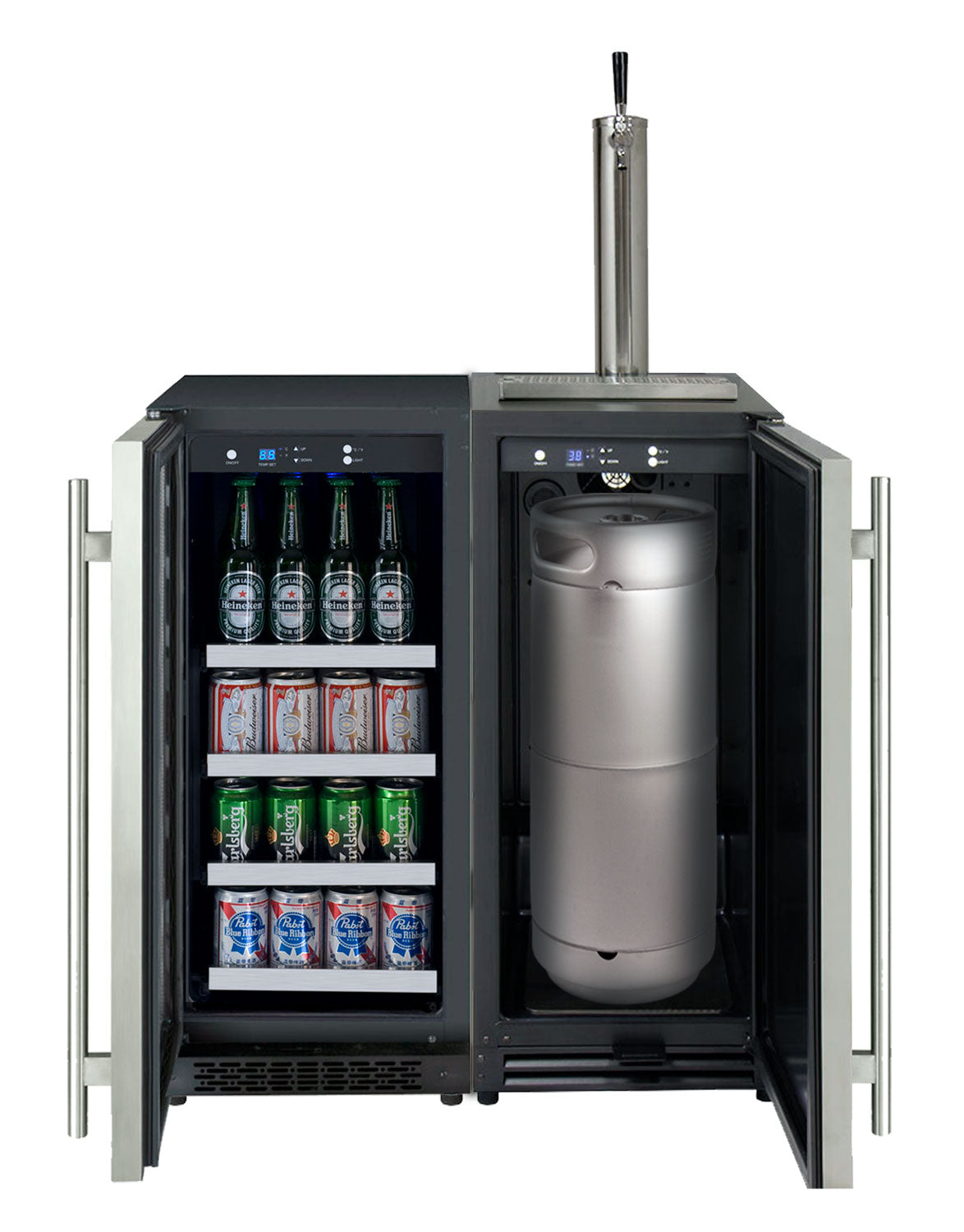 30" Wide Side-by-Side Beverage Center and Single Tap Kegerator