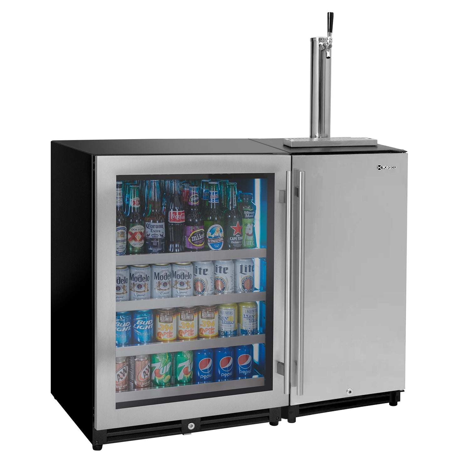 Side-by-Side 24" Wide Beverage Center and 15" Wide Single Tap Kegerator