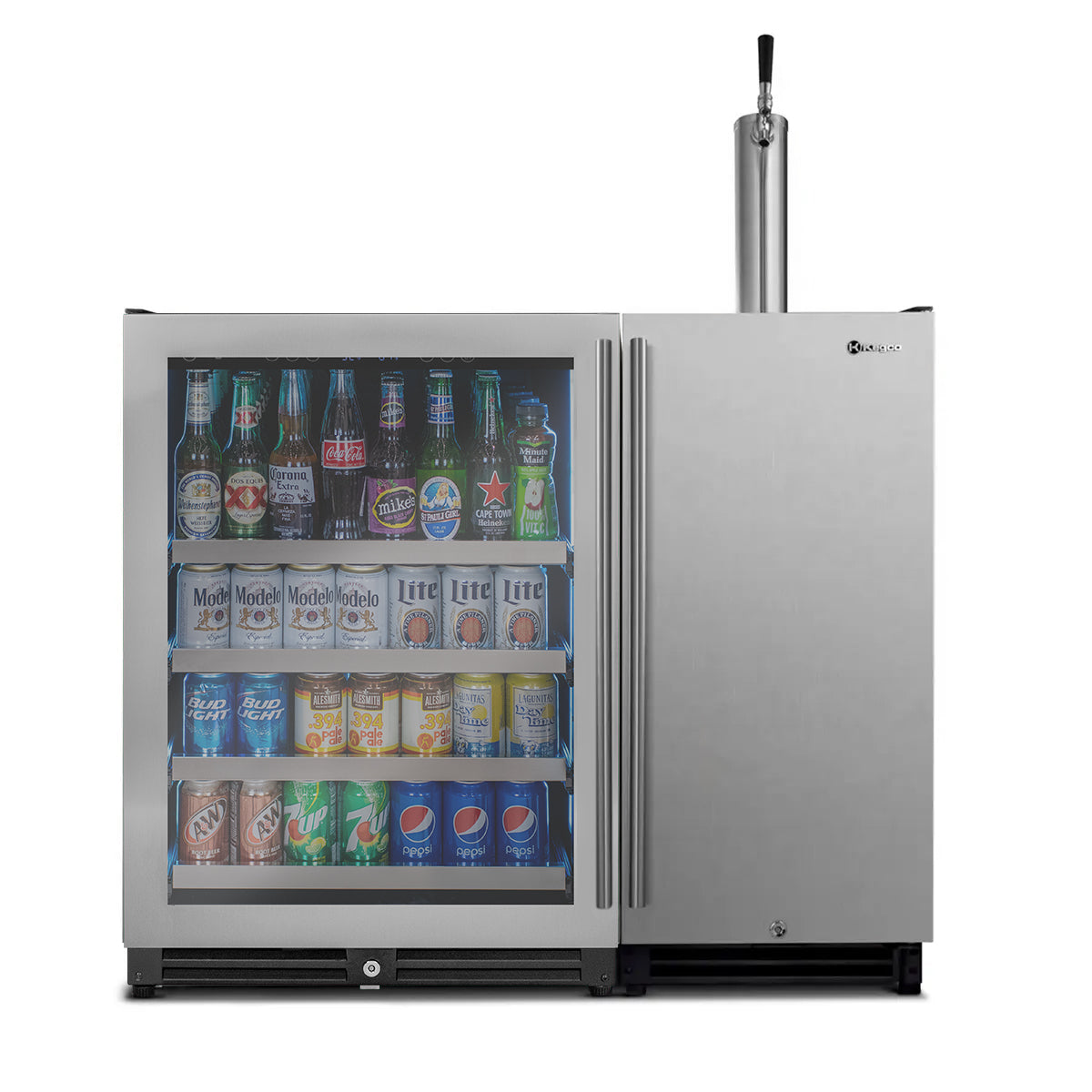 Side-by-Side 24" Wide Beverage Center and 15" Wide Single Tap Kegerator