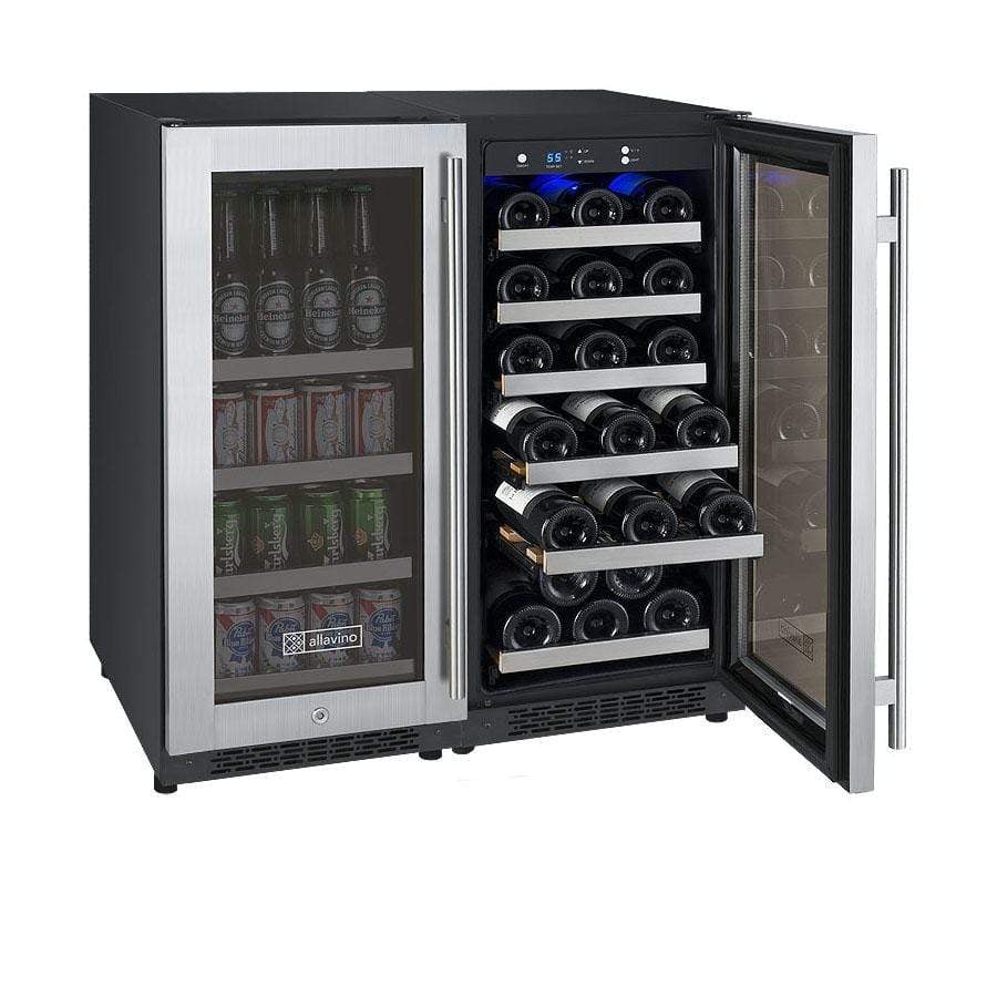 Allavino FlexCount II Tru-Vino 30 Bottle/88 Can Dual Zone Stainless Steel Beverage/Wine Fridge 3Z-VSWB15-2S20